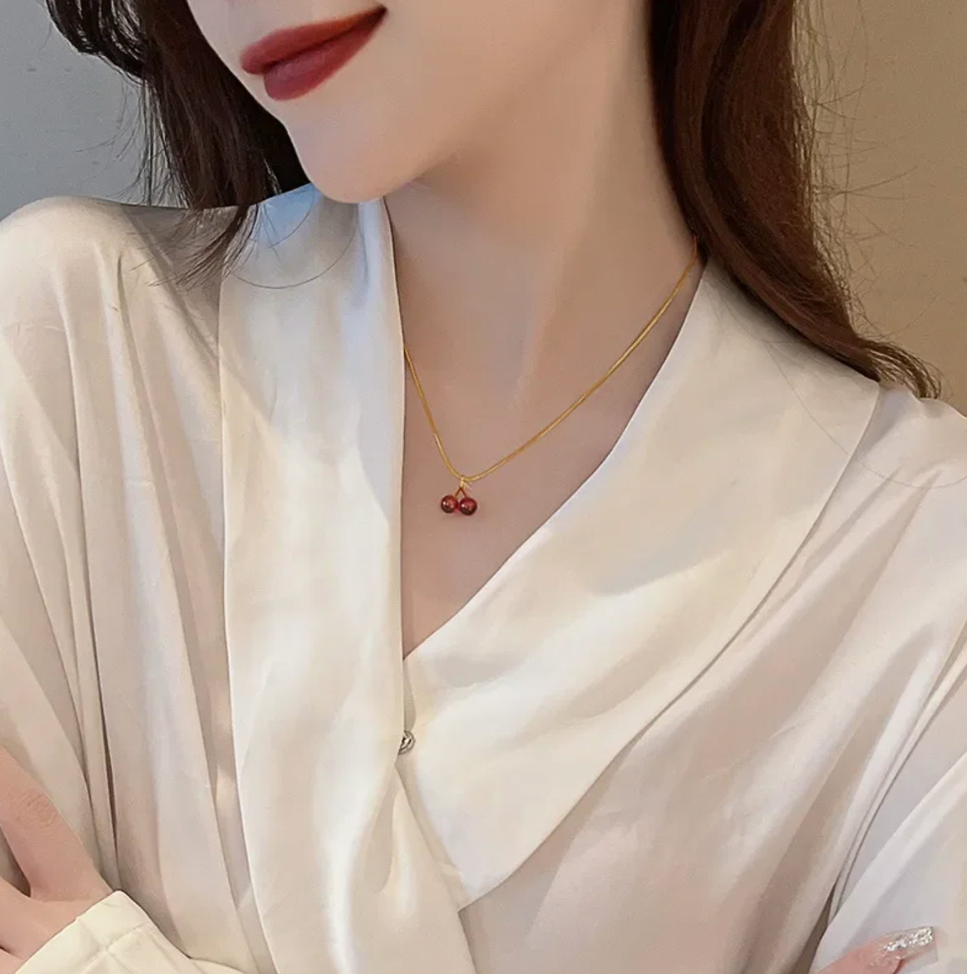 Wine Red Cherry Pendant Necklace