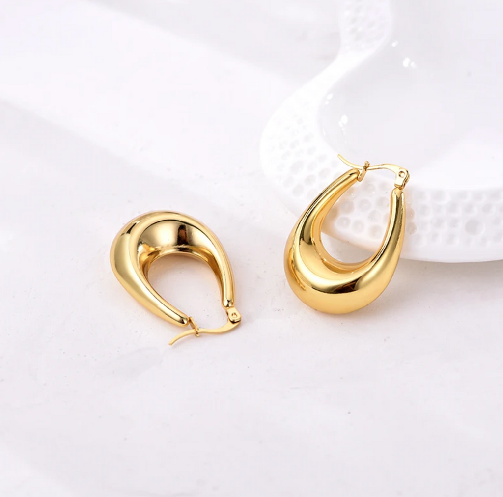 Glossy Gold U-Shape Hoop Earrings